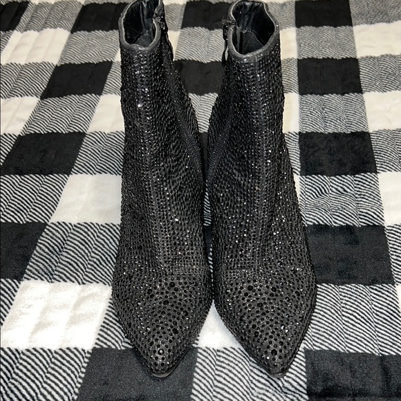 Elegant Black Rhinestone Ankle Boots - Picture 2 of 5